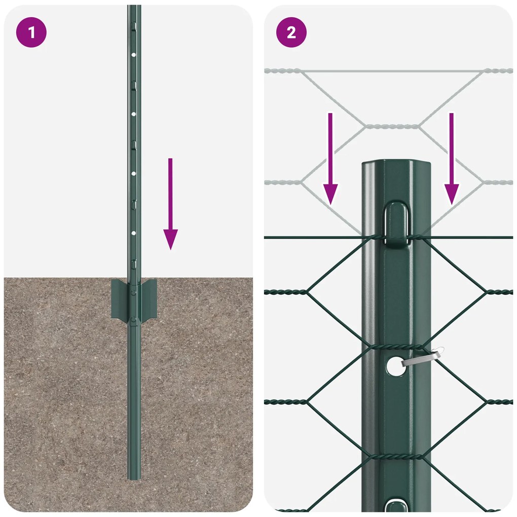 Postes de Cerca vidaXL 11 pcs U-Channel Verde 80 cm Aço