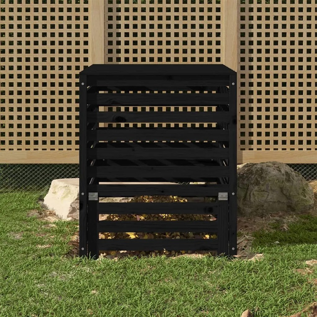 vidaXL Caixote de compostagem 82,5x82,5x99,5 cm pinho maciço preto