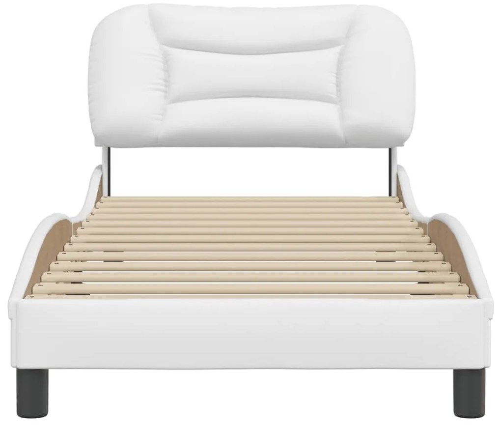 Estrutura de cama c/ cabeceira couro artificial 80x200cm branco