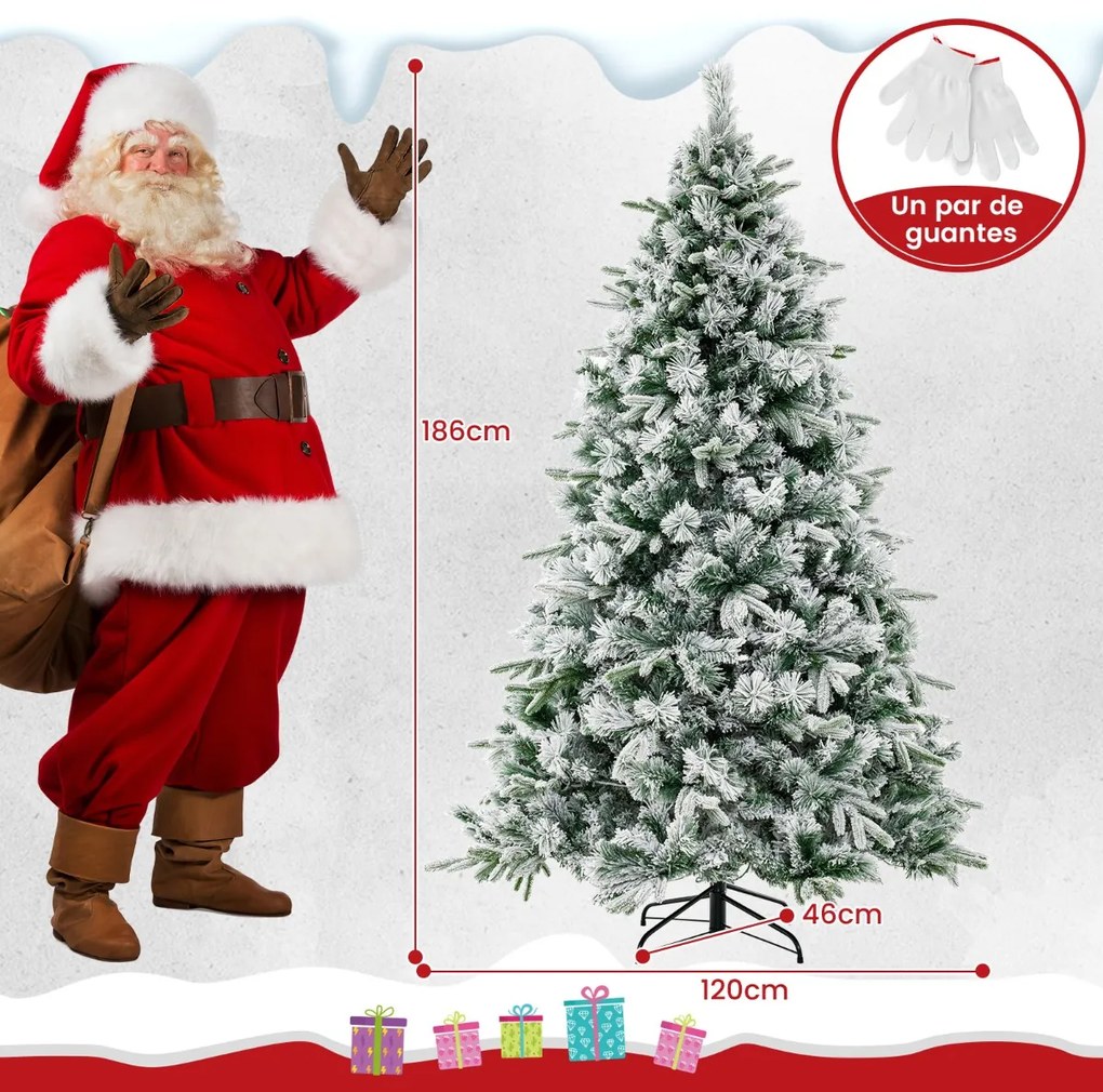 Árvore de Natal artificial de 186 cm com 250 luzes LED brancas quentes e 752 ramos mistos Montagem fácil Branco e verde