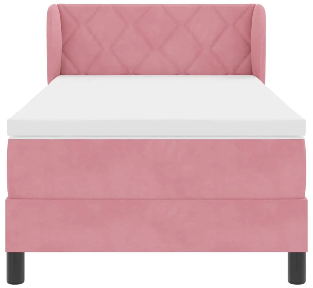 Cama Box Spring vidaXL com Colchão Rosa 90x200 cm Veludo