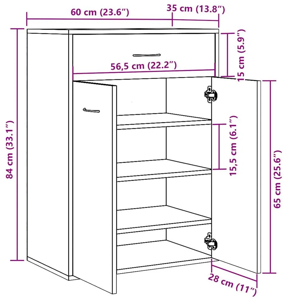 Armário para sapatos 60x35x84 cm deriv. madeira madeira velha