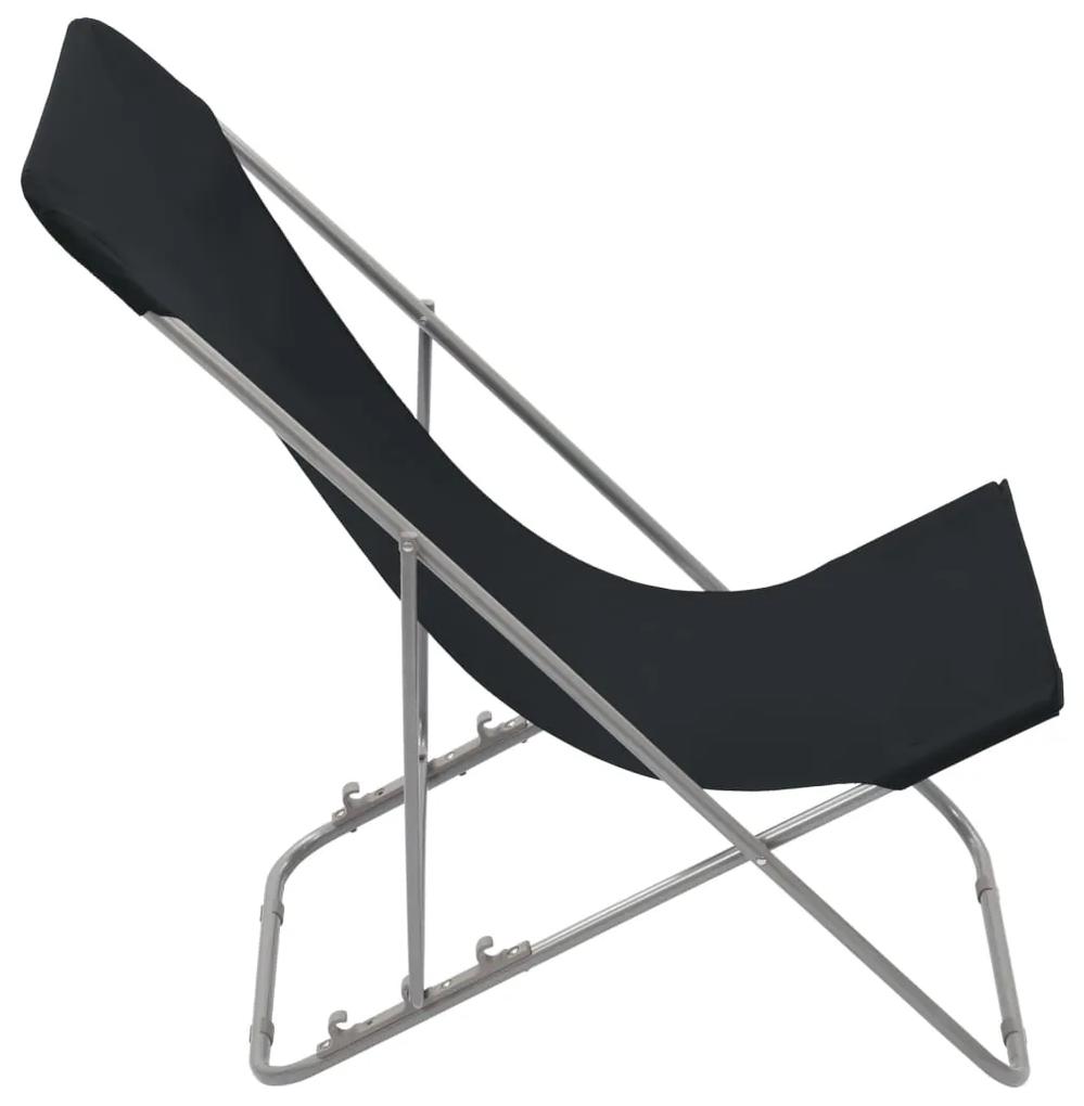 Cadeiras de praia dobráveis 2 pcs aço e tecido oxford preto