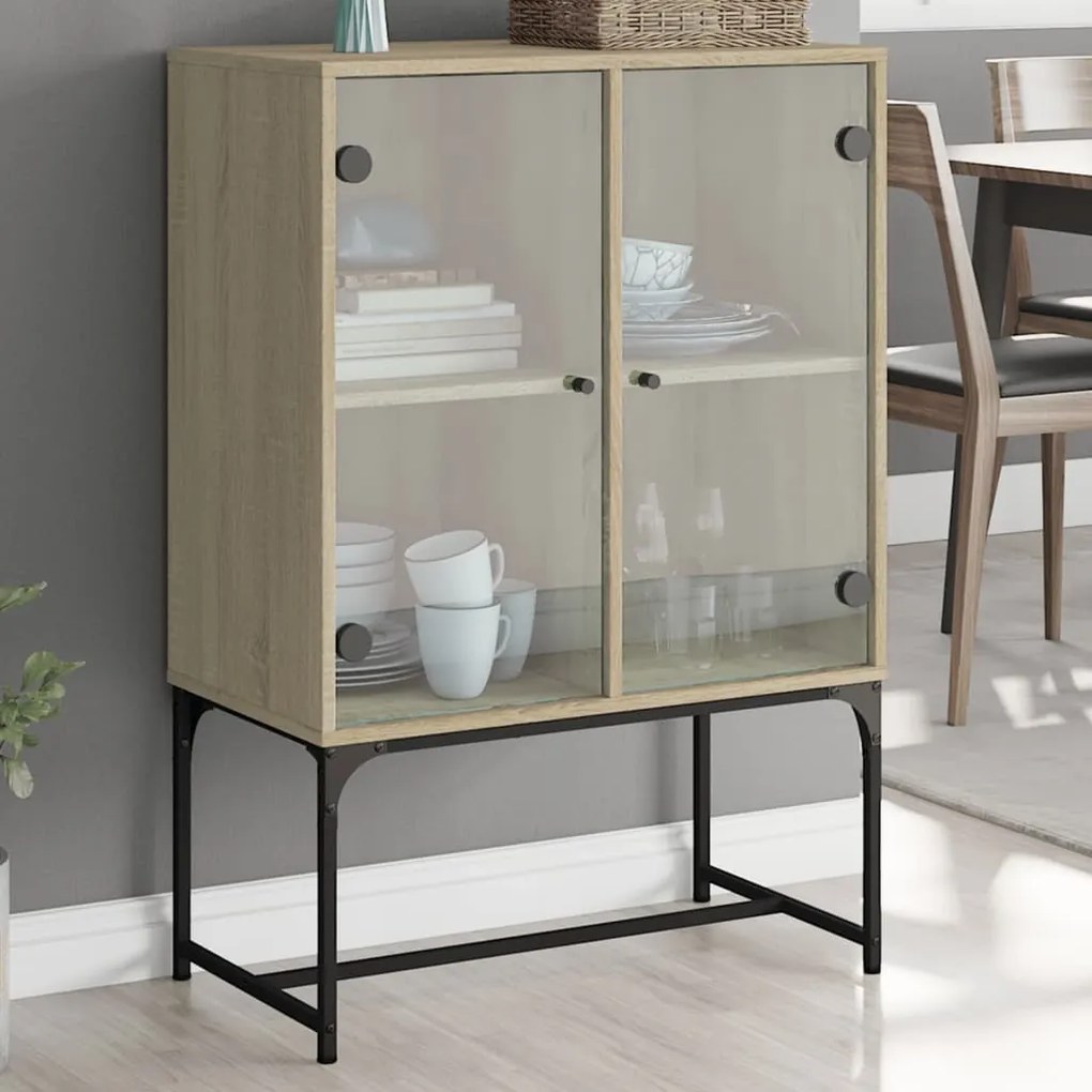 vidaXL Armário de apoio c/ portas vidro 69x37x100 cm carvalho sonoma