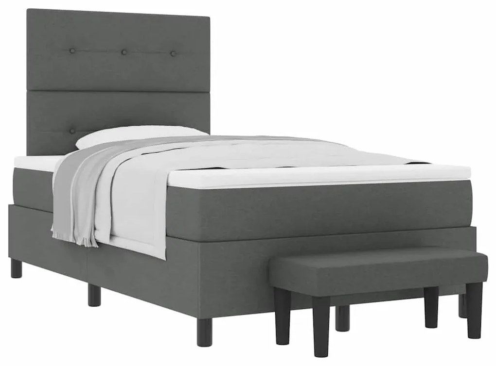 Cama Box com Colchão e Banco Cinza Escuro 120x190 cm Tecido