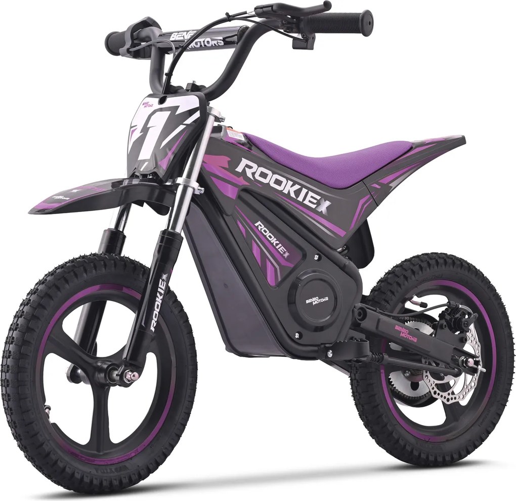 Mota elétrica infantil ROOKIE X 24V (14"), bateria de lítio, motor de 250 W, travão de disco Roxa