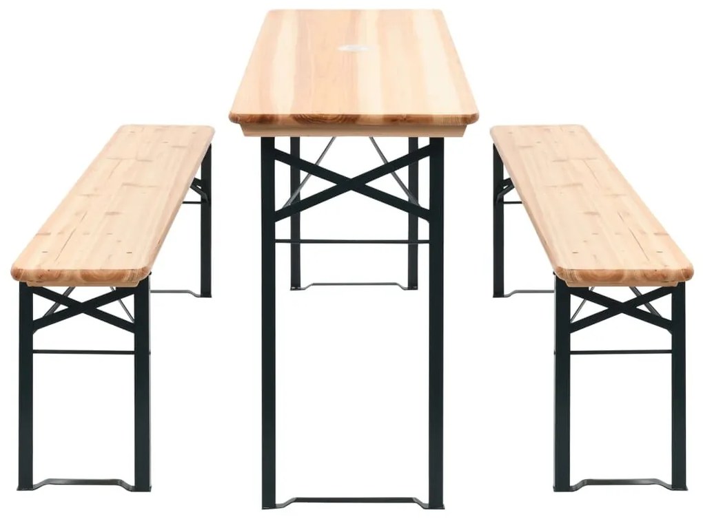 Mesa de cerveja dobrável com 2 bancos 177 cm madeira de pinho