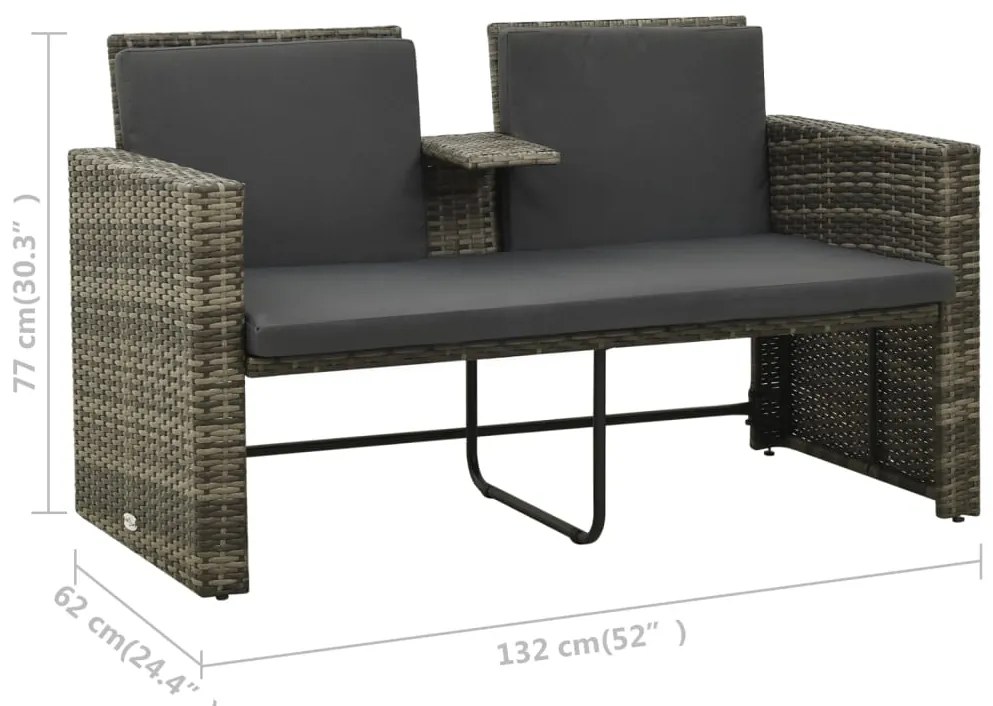 3 pcs conjunto lounge de jardim c/ almofadões vime PE cinzento