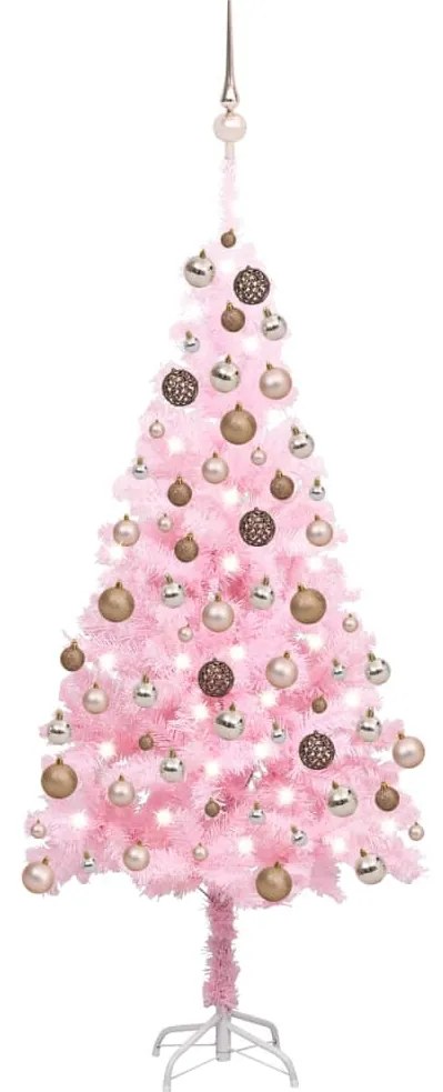 3077585 vidaXL Árvore Natal artificial pré-iluminada c/ bolas PVC rosa