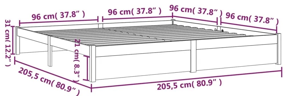 Estrutura de cama 200x200 cm madeira maciça castanho mel