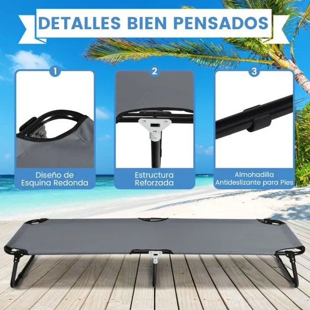 Cama de campismo dobrável de tecido portátil Cama de exterior para dormir Estrutura metálica leve para praia Escritório 191 x 56 x 31 cm Cinzenta