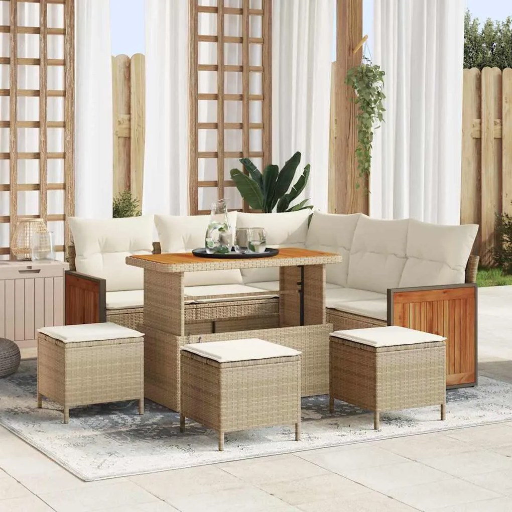 Conjunto de Sofá de Jardim vidaXL de 9 Peças com Almofadas Beje Rattan Acácia
