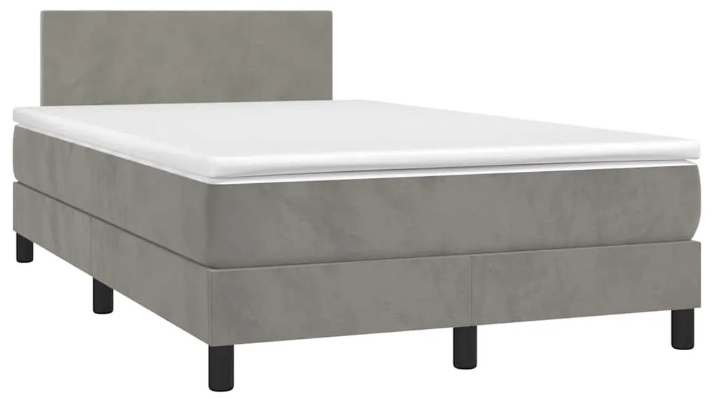 Cama box spring colchão LED 120x190 cm couro artif. cinza-claro