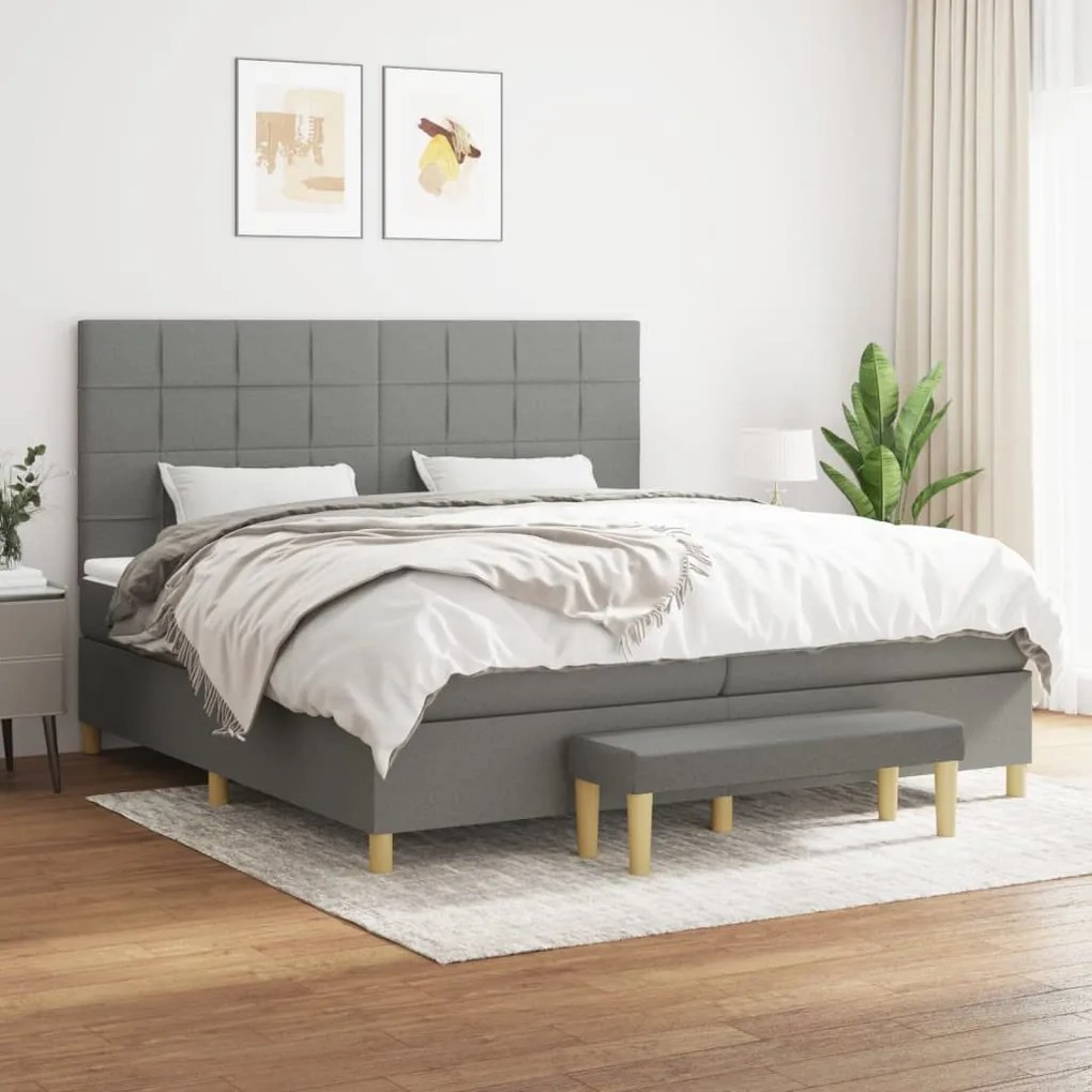 vidaXL Cama com molas/colchão 200x200 cm tecido cinzento-escuro