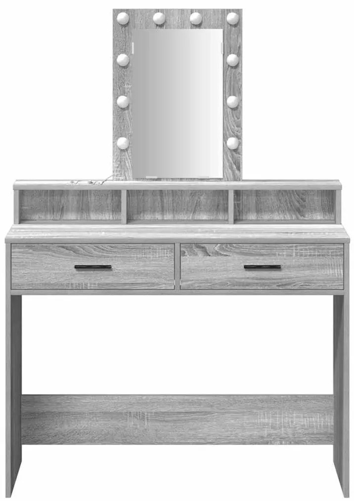 Mesa de Maquilhagem vidaXL com luzes LED Cinzento Sonoma 100x41x140 cm