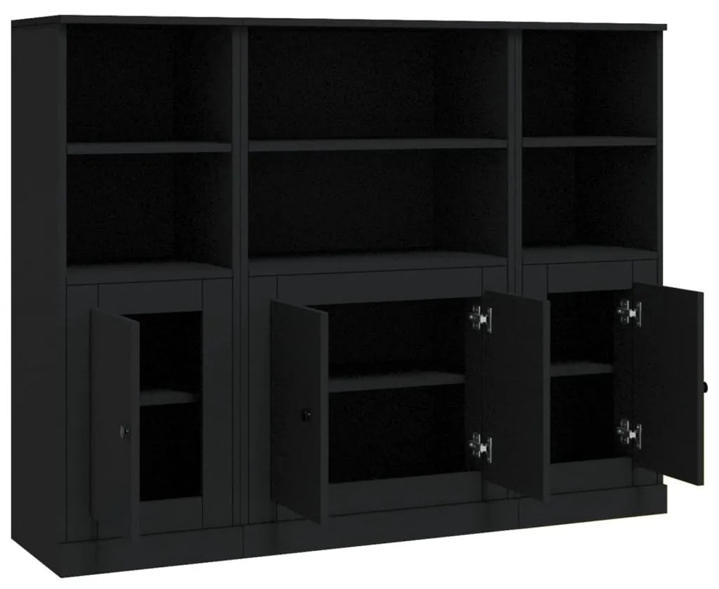 Aparadores altos 3 pcs derivados de madeira preto