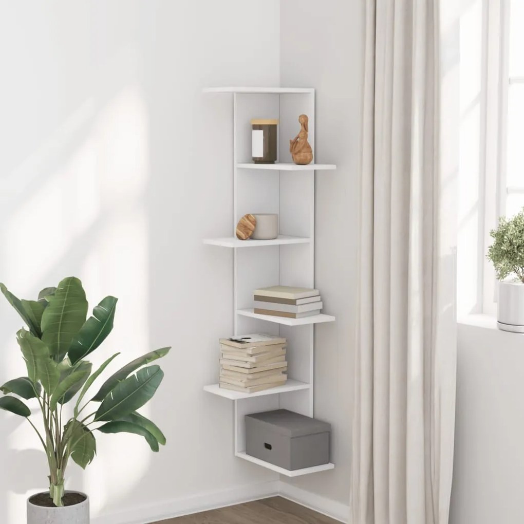Estante parede p/ canto 36,5x36,5x140 cm deriv. madeira branco