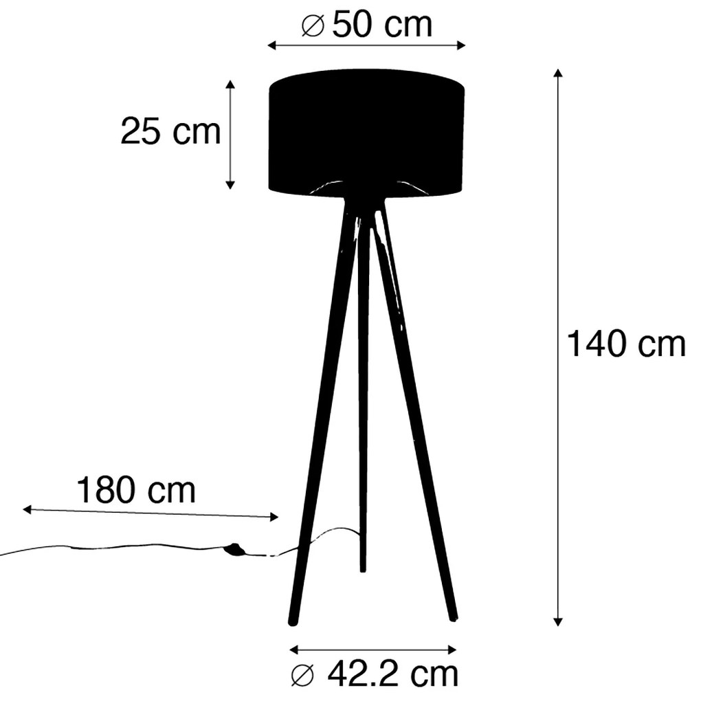 Candeeiro de pé tripé branco com abajur de tecido castanho claro 50cm - Tripod Classic