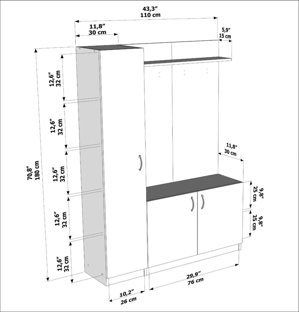 Hall Stand Naturel – Branco – 110x180x31,8 cm