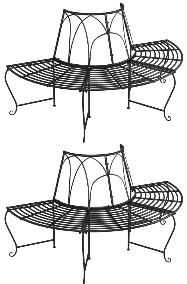 Banco de árvore semicircular 2 pcs Ø159 cm aço preto