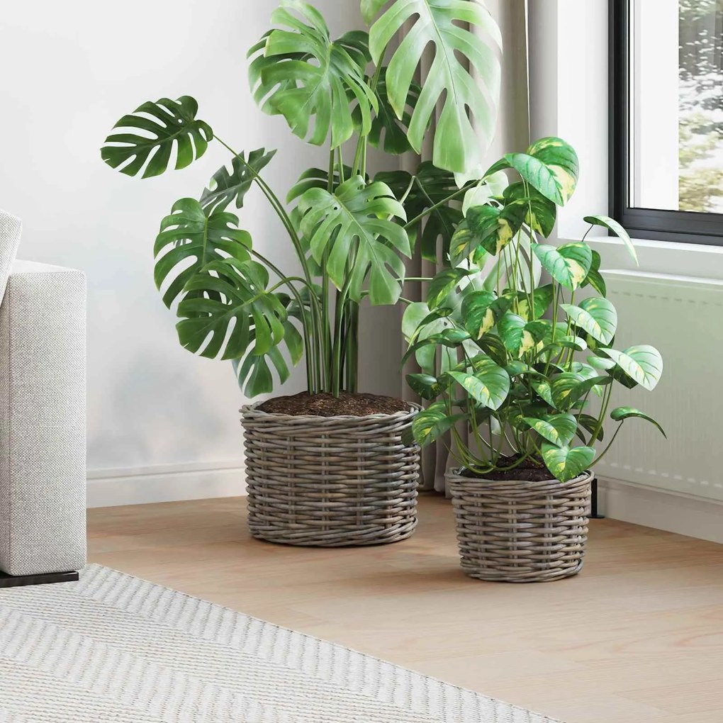 vidaXL Cesta de Plantas com armazenamento 2 pcs Cinzeto Rattan Kubu