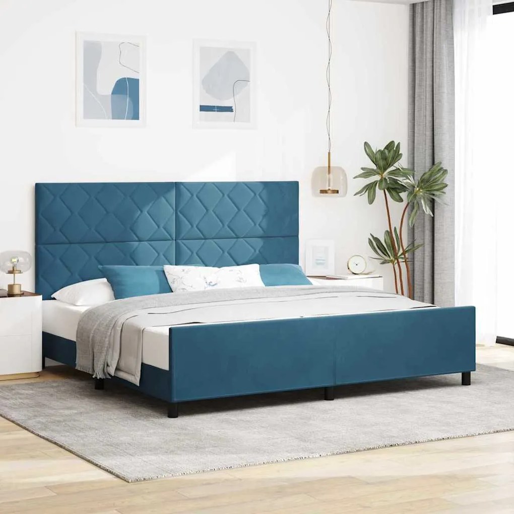 vidaXL Cama Box com cabeceira Azul Escuro 200 x 200 cm Veludo