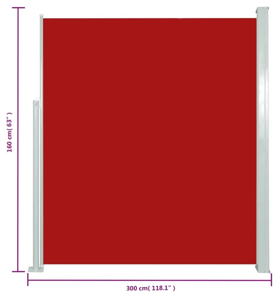 Toldo lateral retrátil para pátio 160x300 cm vermelho