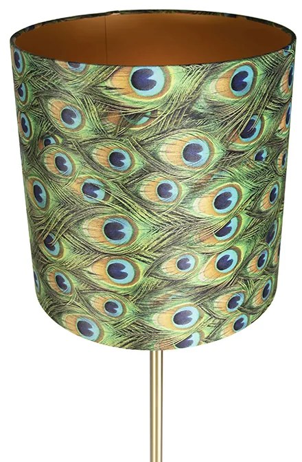 Candeeiro de pé em latão com cúpula de pavão 40 cm - Simplo Moderno