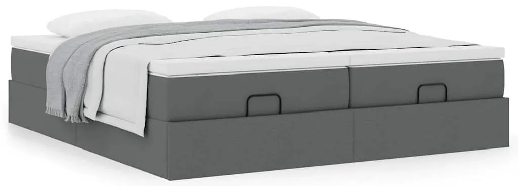 Estrutura de cama otomana com colchões tecido cinzento escuro