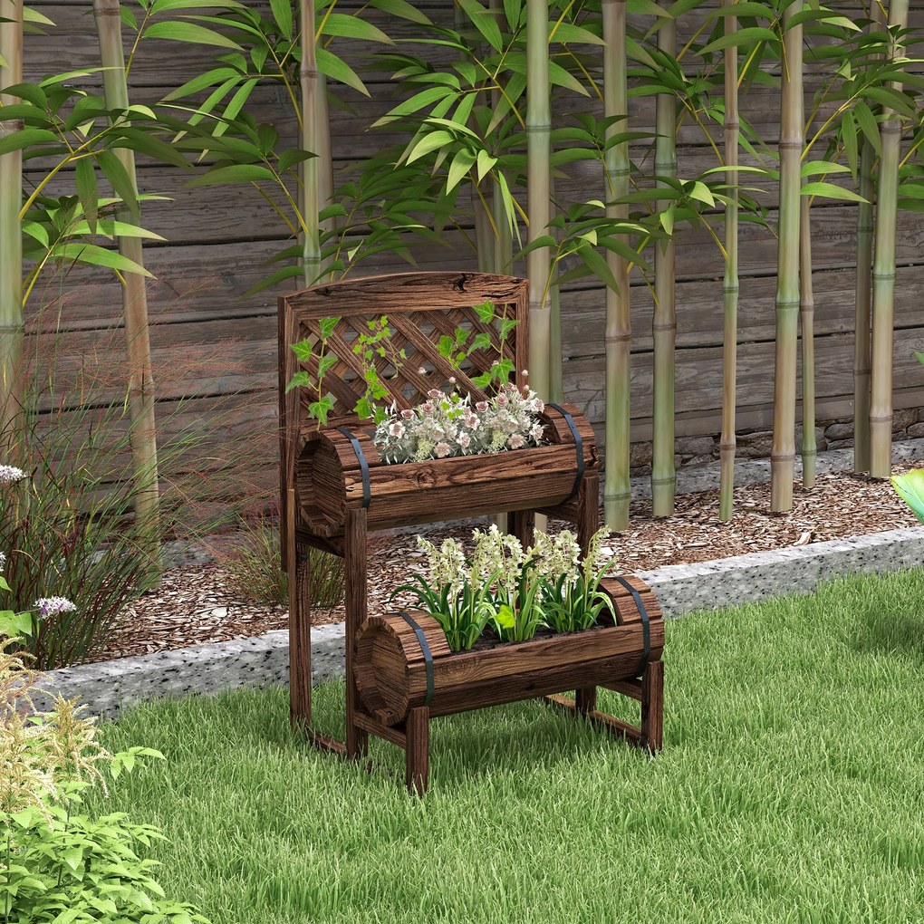 Floreira elevada com treliça quadrada de 2 níveis para terraço, varanda ou jardim, 42 x 49 x 80 cm, castanho
