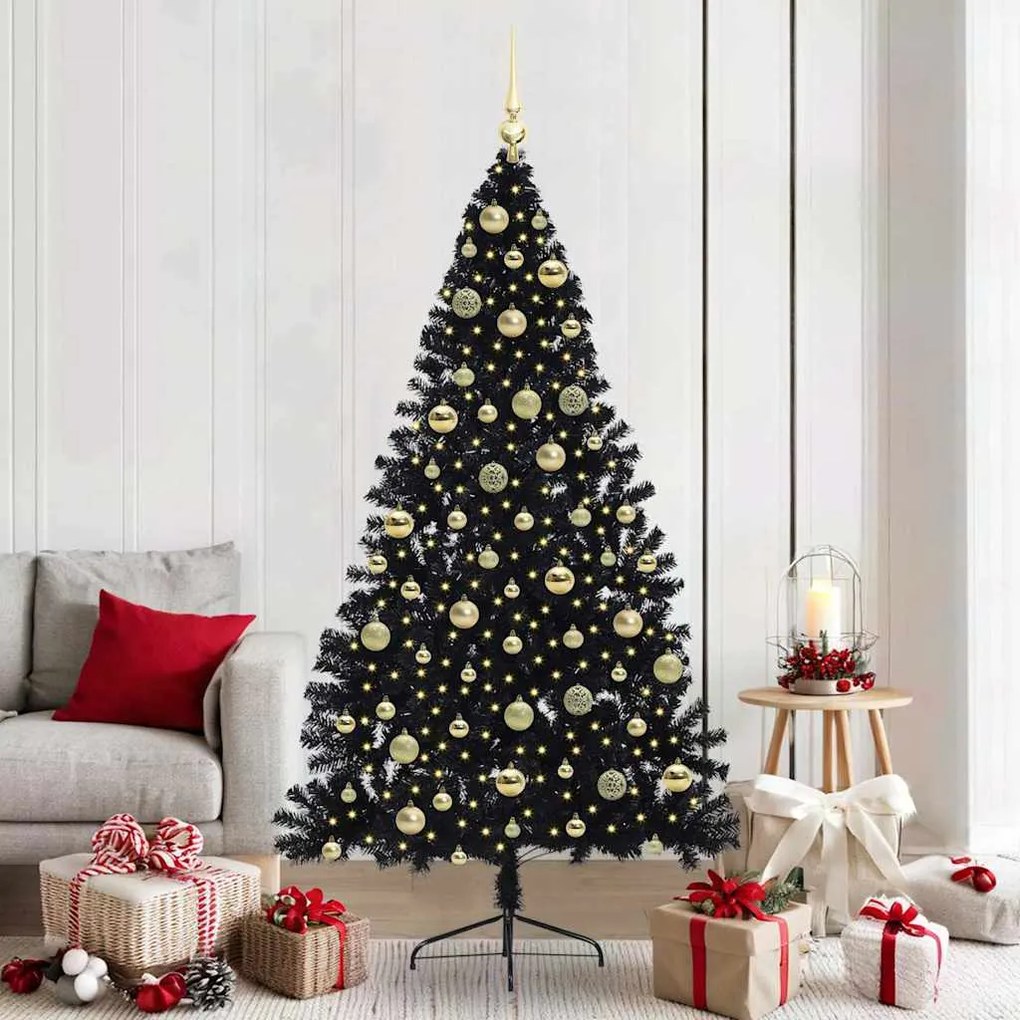 vidaXL Árvore de Natal Artificial Pré-iluminada Preto 210 cm PVC