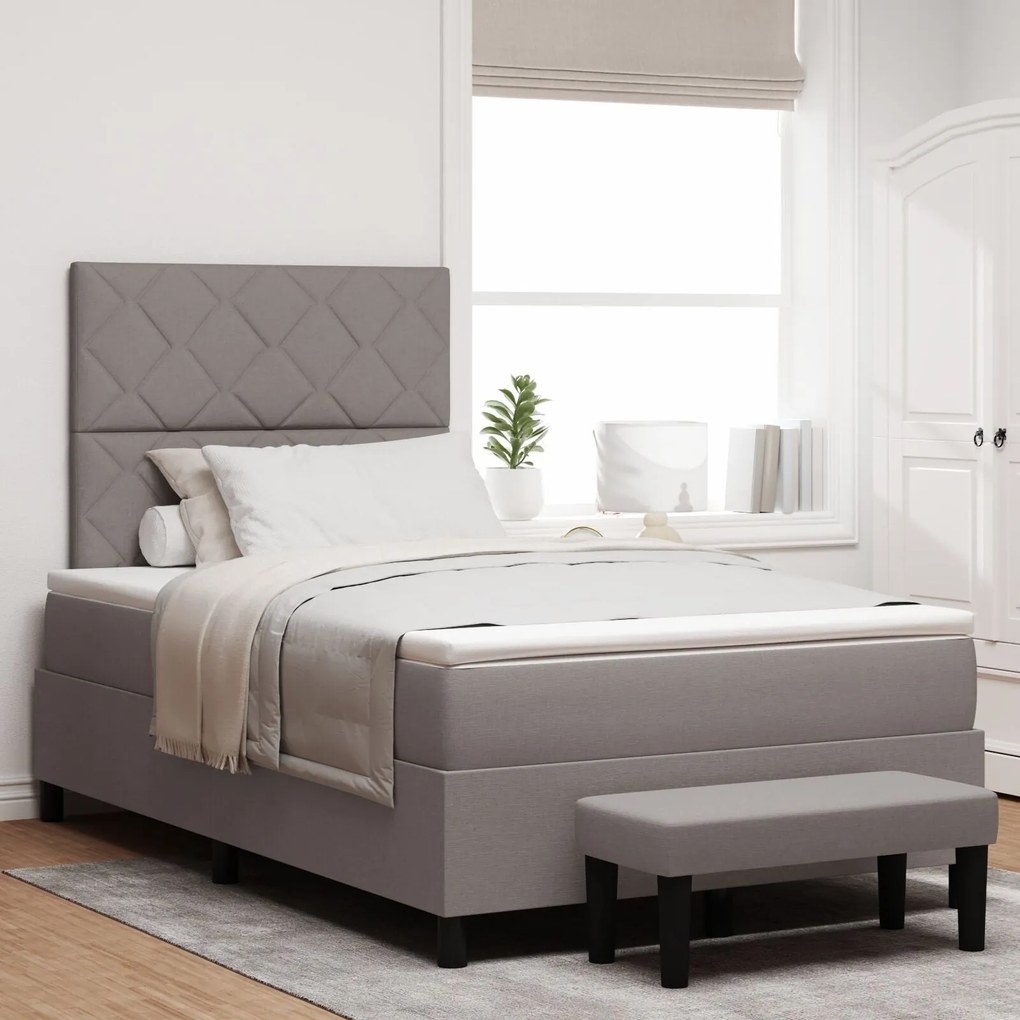 Cama Box Spring com colchão e banco taupe 120x190 cm Tecido