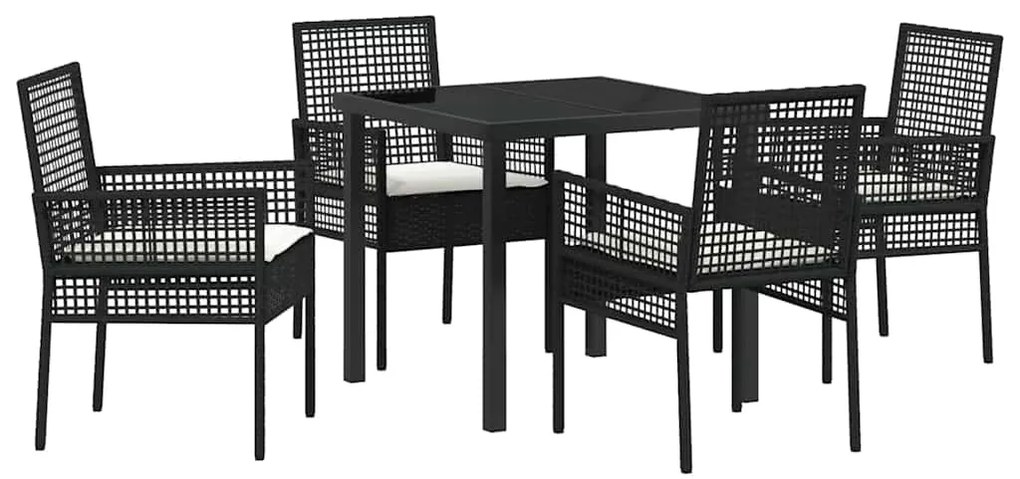 Conjunto de Jantar de 5 Peças com Almofadas Rattan Preto