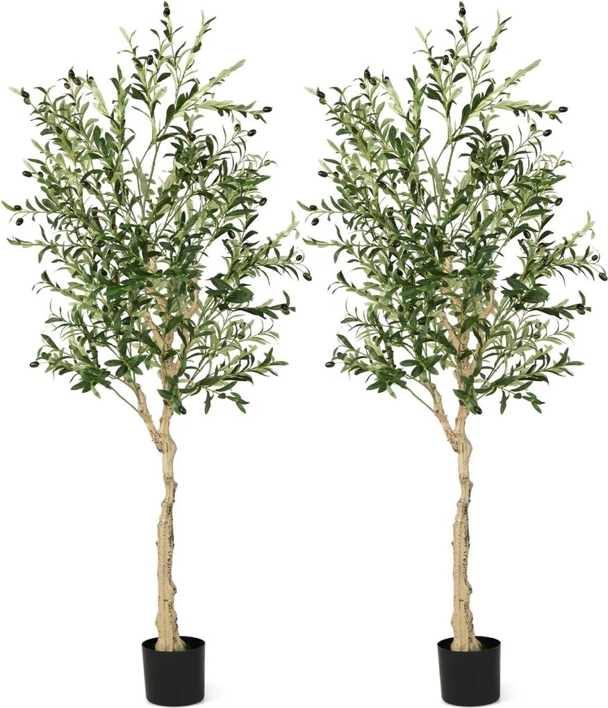 Conjunto de 2 oliveiras artificiais de 180 cm com vaso de plástico 1296 folhas 72 frutos Plantas verdes