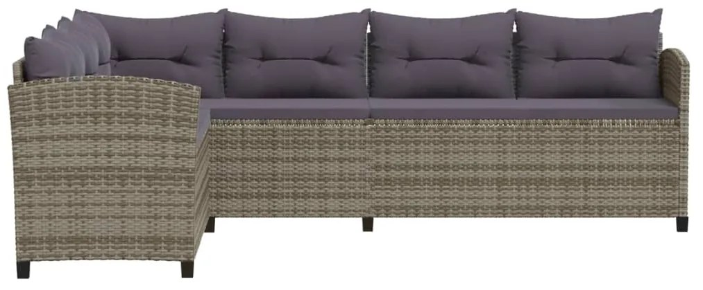 3 pcs conjunto lounge de jardim c/ almofadões vime PE cinzento