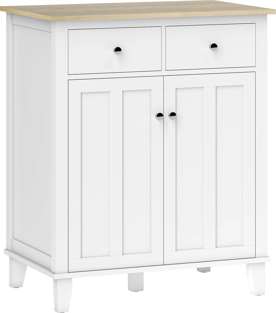 HOMCOM Buffet de cozinha móvel de arrumação para quarto, sala, escritório com 2 portas 2 gavetas 76 x 48 x 91 cm branco | Aosom Portugal