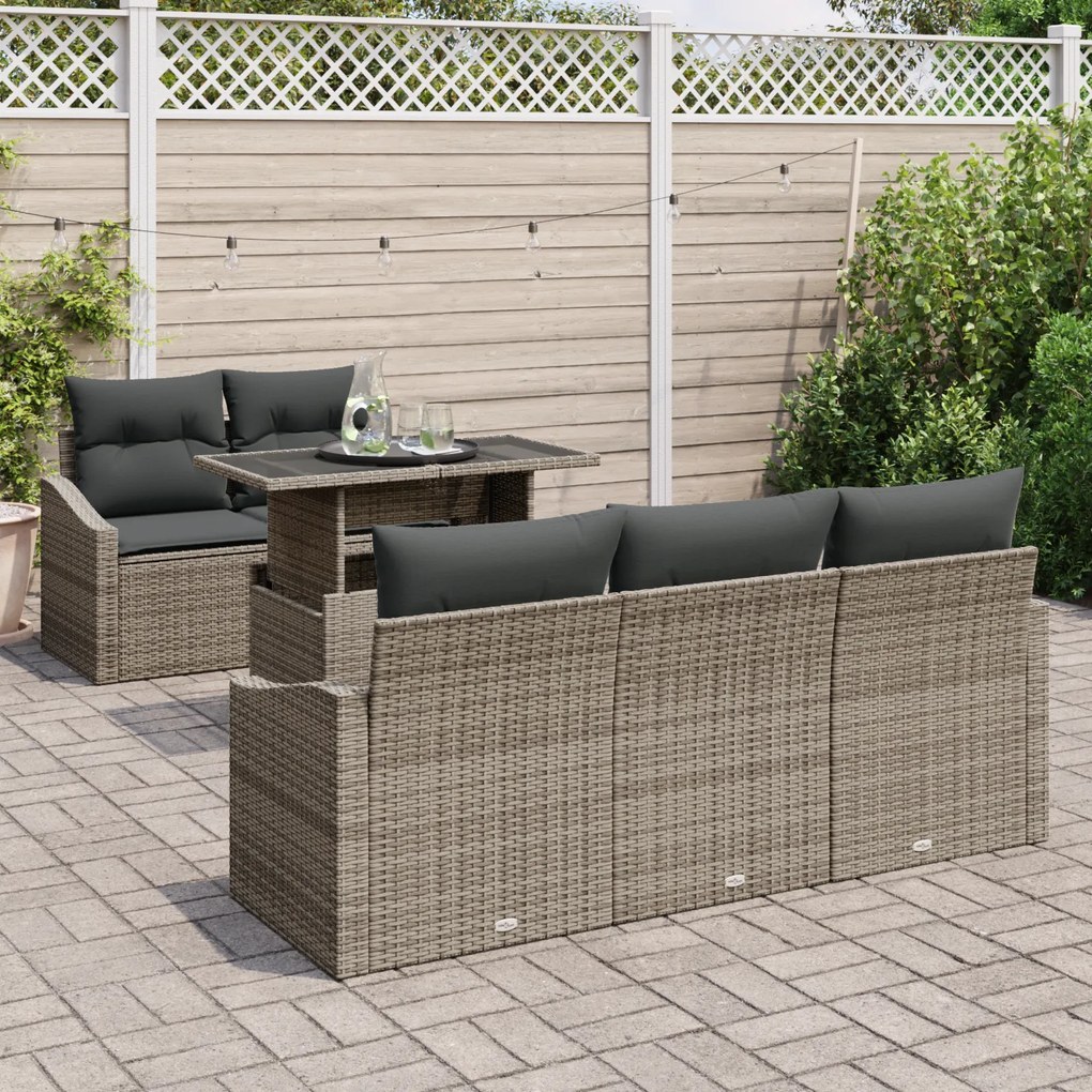 Conjunto de Sofás de Jardim com 6 Peças e Almofadas - Rattan Poliéster