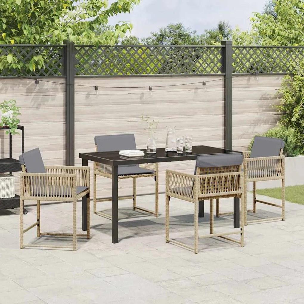 Conjunto de Jantar de Jardim com 5 Peças e Almofadas em Bege de Rattan