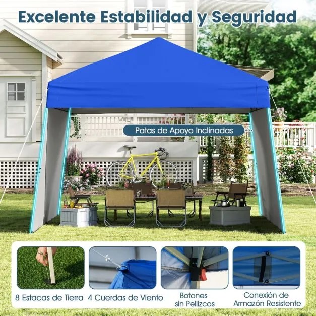 Tenda Pop up, jardim, feiras, eventos 430 x 280 cm (COM TOLDO) com 2 paredes laterais conversíveis, 2 alturas ajustáveis, bolsa de transporte, Azul