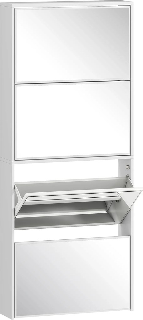 HOMCOM Sapateira com Espelho para 12 Pares de Sapatos Estreita 4 Portas Abatíveis para Espaços Reduzidos 63x17x146 cm Branco | Aosom Portugal
