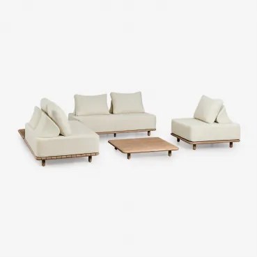 Conjunto De Jardim Com Sofá De Canto Modular De 2 Peças Com Mesa Lateral, Poltrona E Mesa De Centro Em Madeira De Acácia Portet Marrom - Sklum
