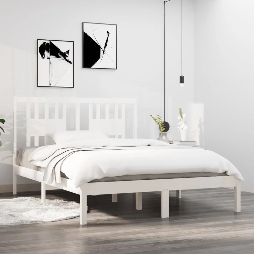 Estrutura de cama casal 135x190 cm madeira maciça branco