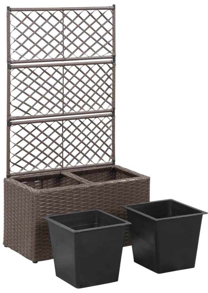 Floreira com treliça e 2 vasos 58x30x107 cm vime PE castanho