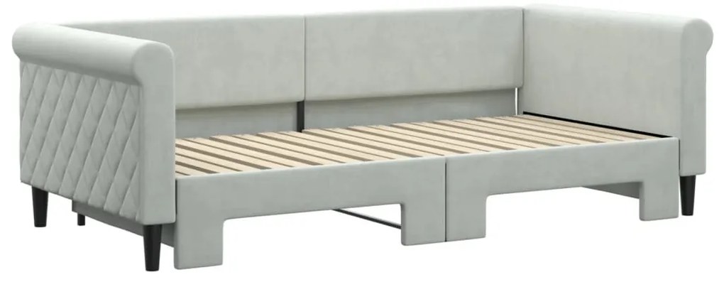 Sofá-cama com gavetão 90x190 cm veludo cinzento-claro