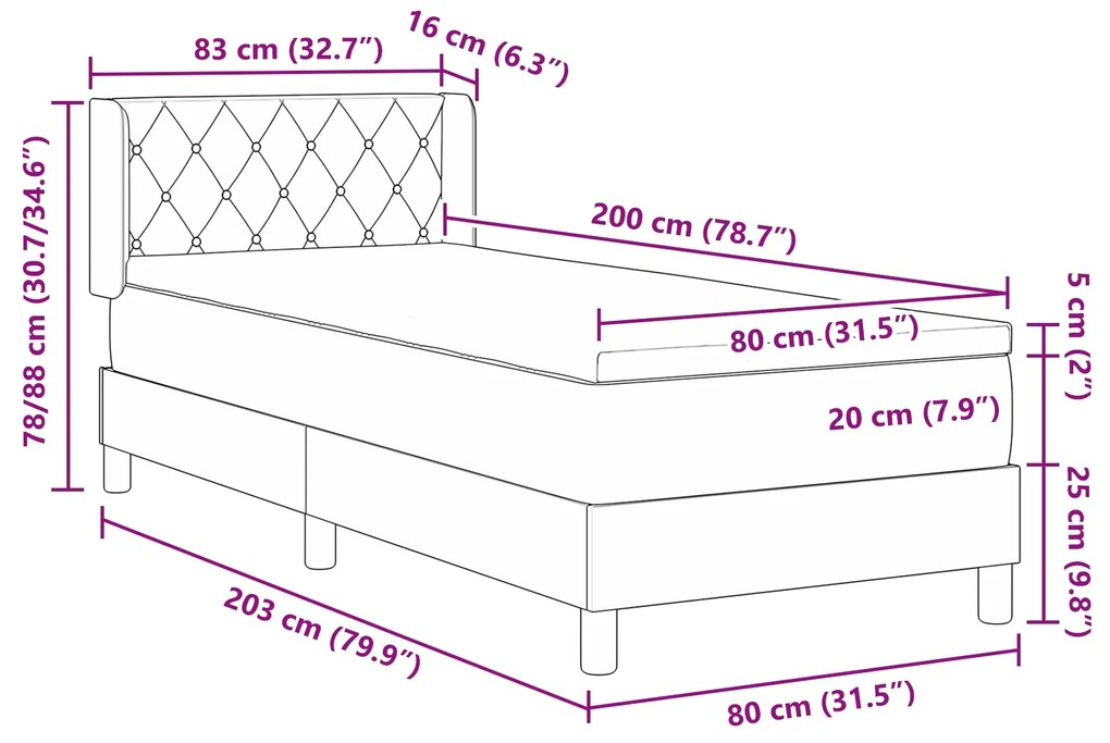 Cama Box Spring com Colchão Rosa 80x200 cm Veludo