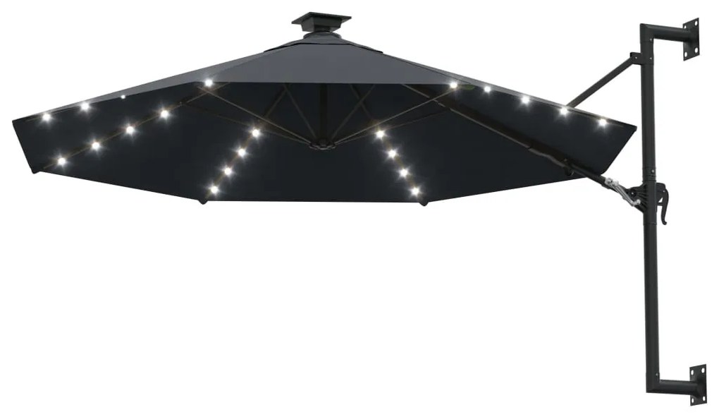 Guarda-sol para jardim de parede c/ luzes LED 300 cm antracite