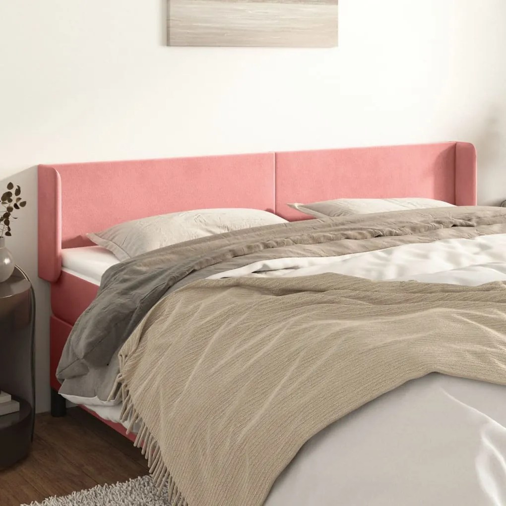 Cabeceira de cama c/ abas veludo 203x16x78/88 cm rosa