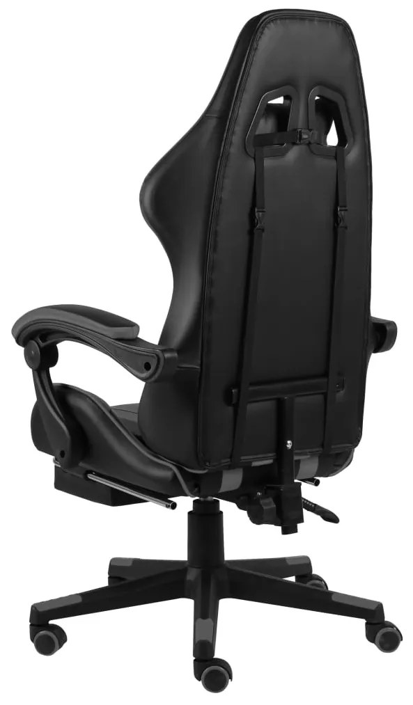 Cadeira estilo corrida c/ apoio pés couro artif. preto/cinzento
