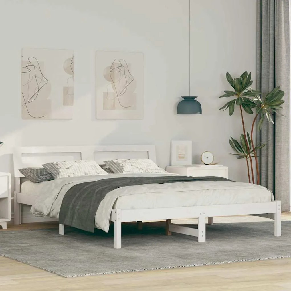 vidaXL Estrutura da Cama com luzes de tira LED com cabeceira Branco 140 x 200 cm