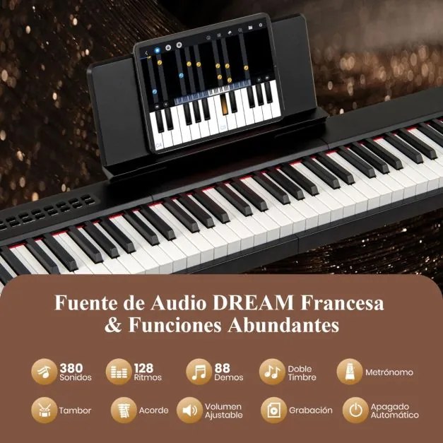 Teclado de piano de tamanho completo com 88 teclas e sensível à velocidade com múltiplas fontes de áudio MIDI Pedal Atri Preto